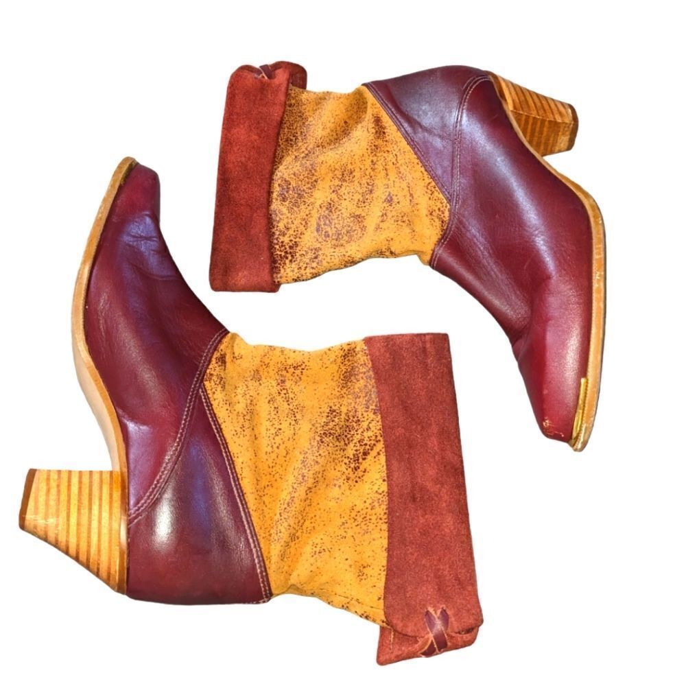 70s 80s Vintage women's leather and suede patchwork tan‎ brown boots size 8